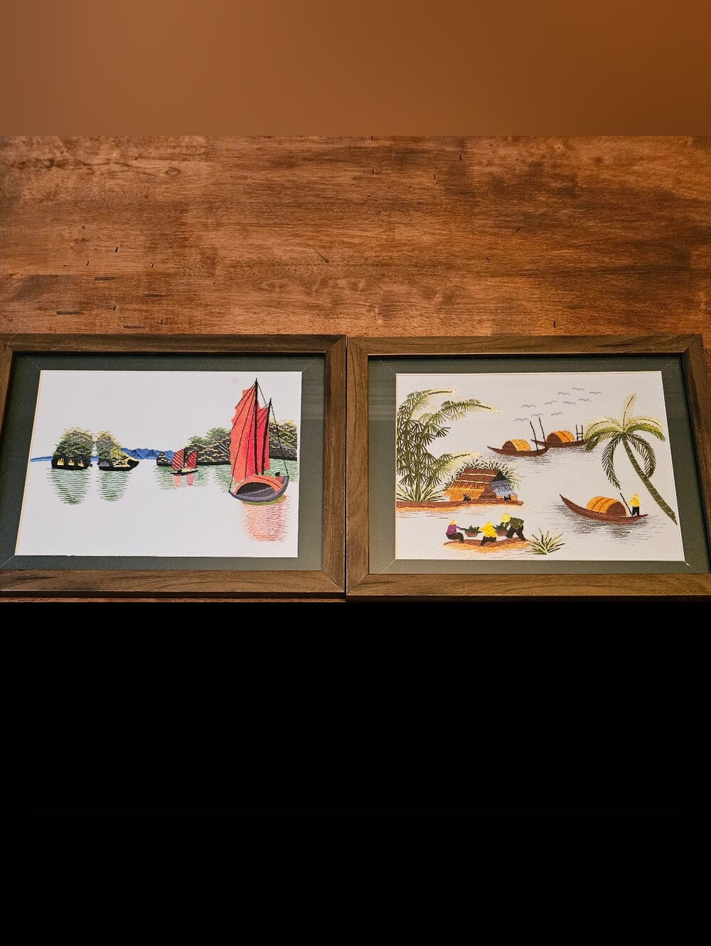 Pair Of Vietnamese Hand-embroidered Silk Paintings Art